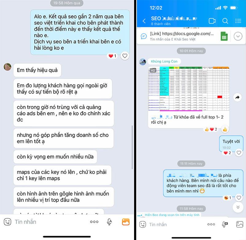 Phản hồi thực tế của khách hàng trong quá trình phối hợp triển khai dự án SEO.
